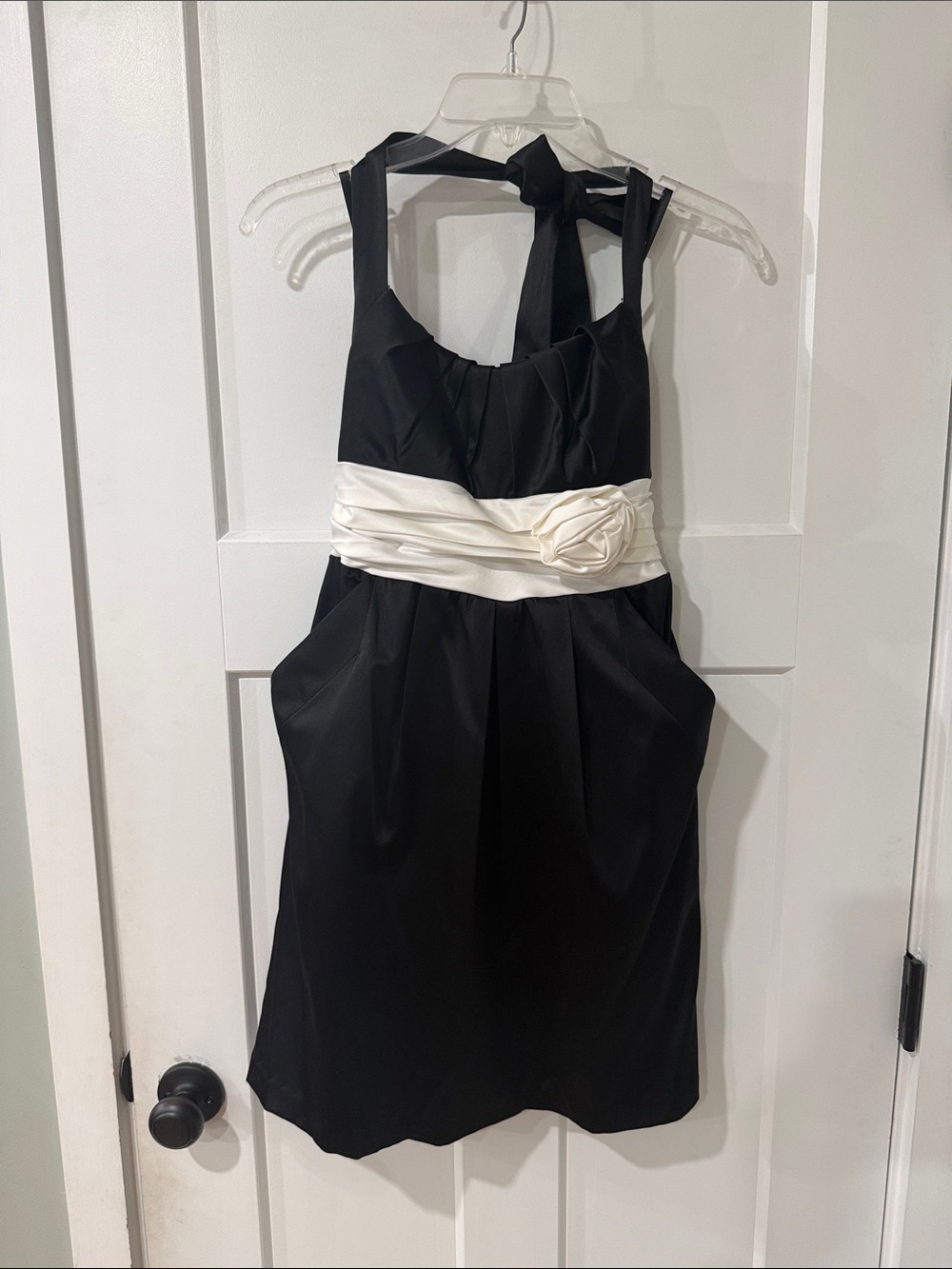 Black Halter Cocktail Dress with Ivory Sash